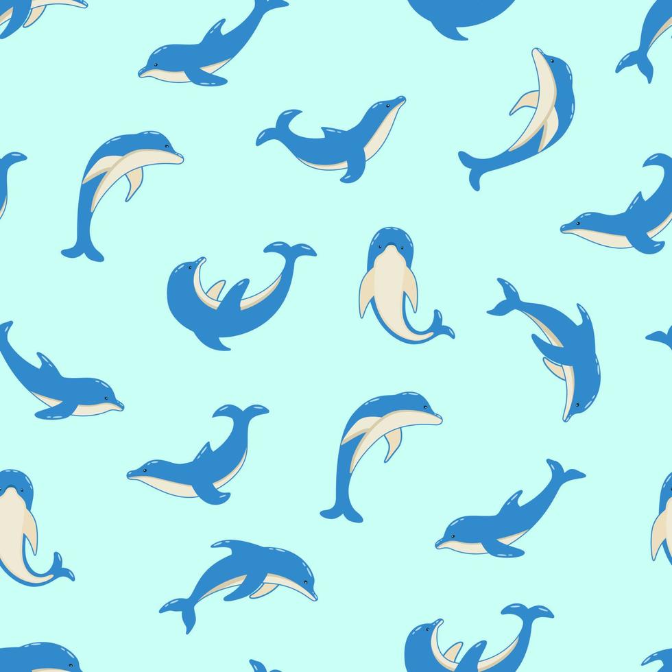 naadloze patroon set cartoon dolfijnen in verschillende poses, vectorillustratie van zeedieren. geschilderde dolfijnen zwemmen vector