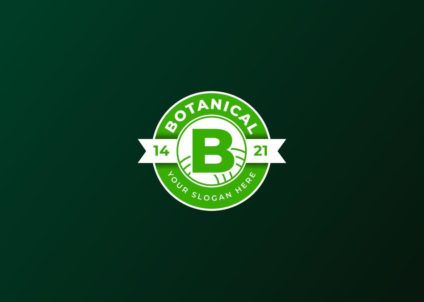 botanische logo eerste letter b met een ronde badge vector