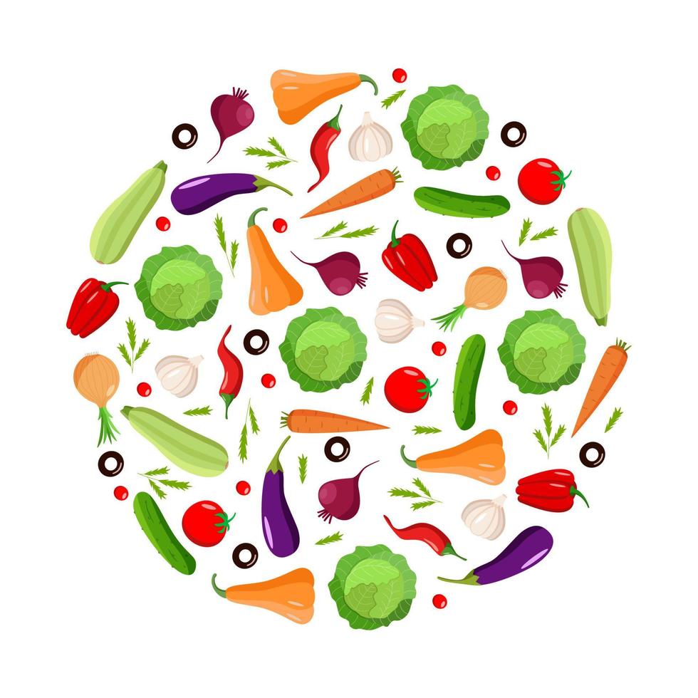 een set verse biologische groenten, een vectorillustratie van de herfstoogst vector