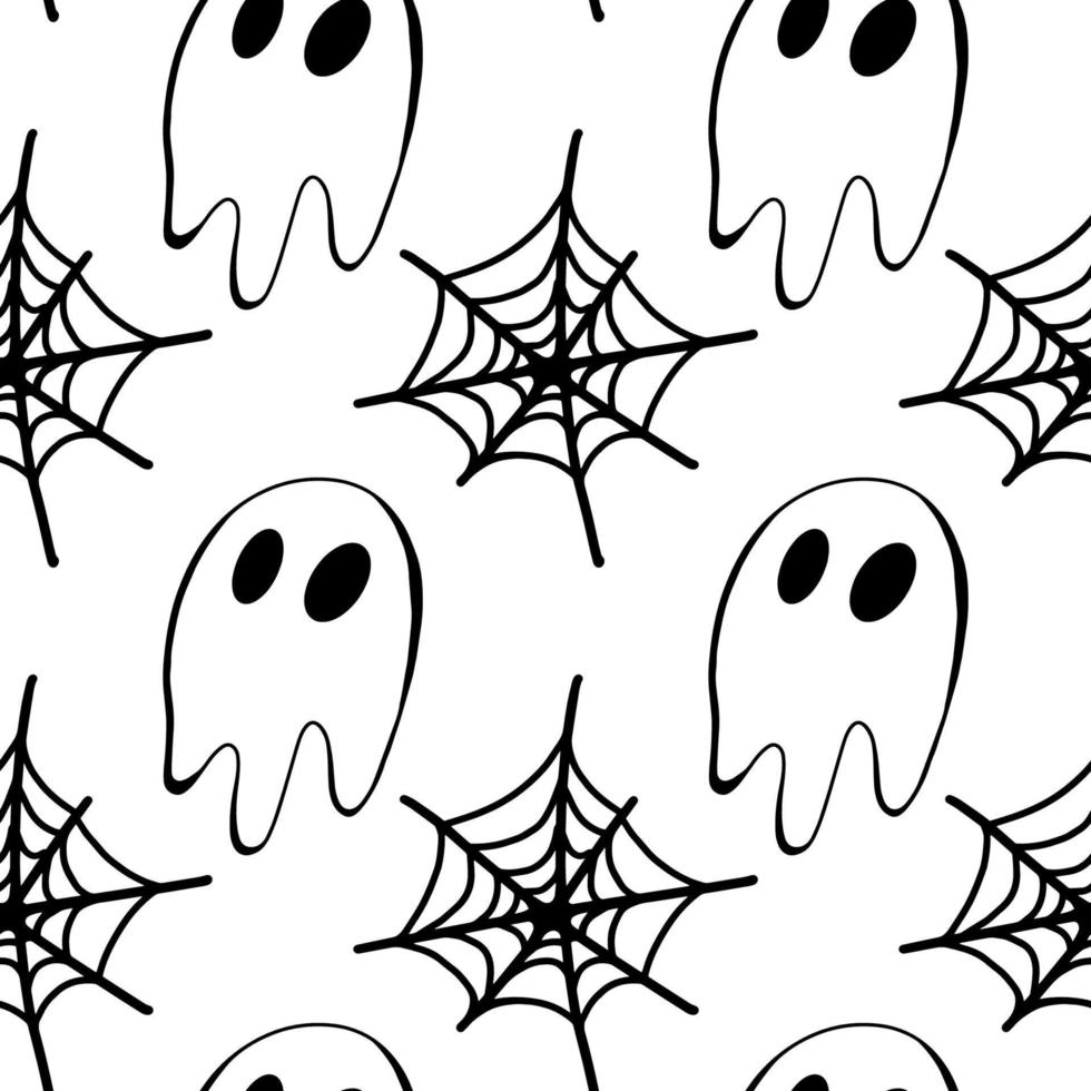 vector halloween spook, spinnenweb naadloze patroon geïsoleerd op een witte achtergrond. leuke illustratie voor seizoensgebonden ontwerp, textiel, decoratie kinderspeelkamer of wenskaart. handgetekende prints en doodle.