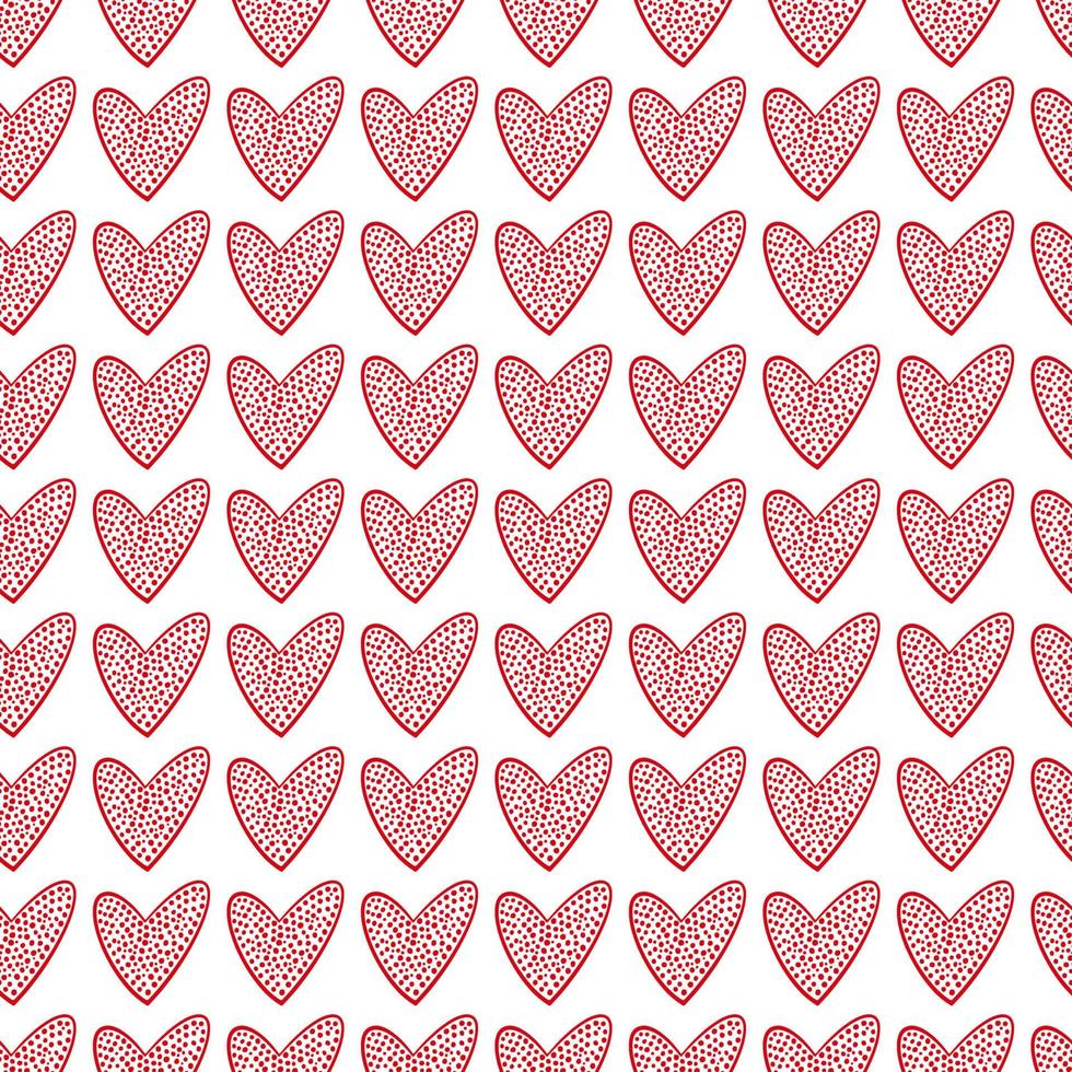 schattig hand getekend Valentijnsdag harten naadloze patroon. decoratieve doodle liefde hart vorm in schets stijl. Krabbel inkt harten polka dot voor bruiloft ontwerp, verpakking, sierlijke en wenskaarten vector
