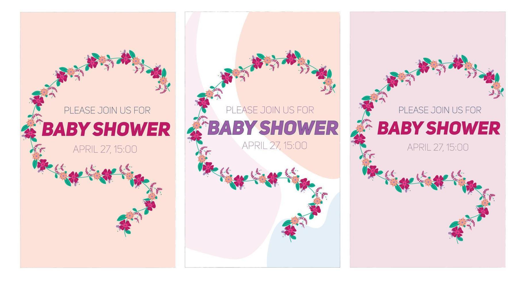 tedere uitnodiging voor baby shower met bloemmotief op een kleurrijke achtergrond vector