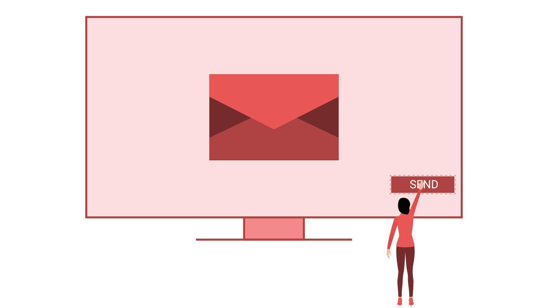 vrouw verzenden van e-mail, zakelijke karakter vectorillustratie op witte achtergrond. vector