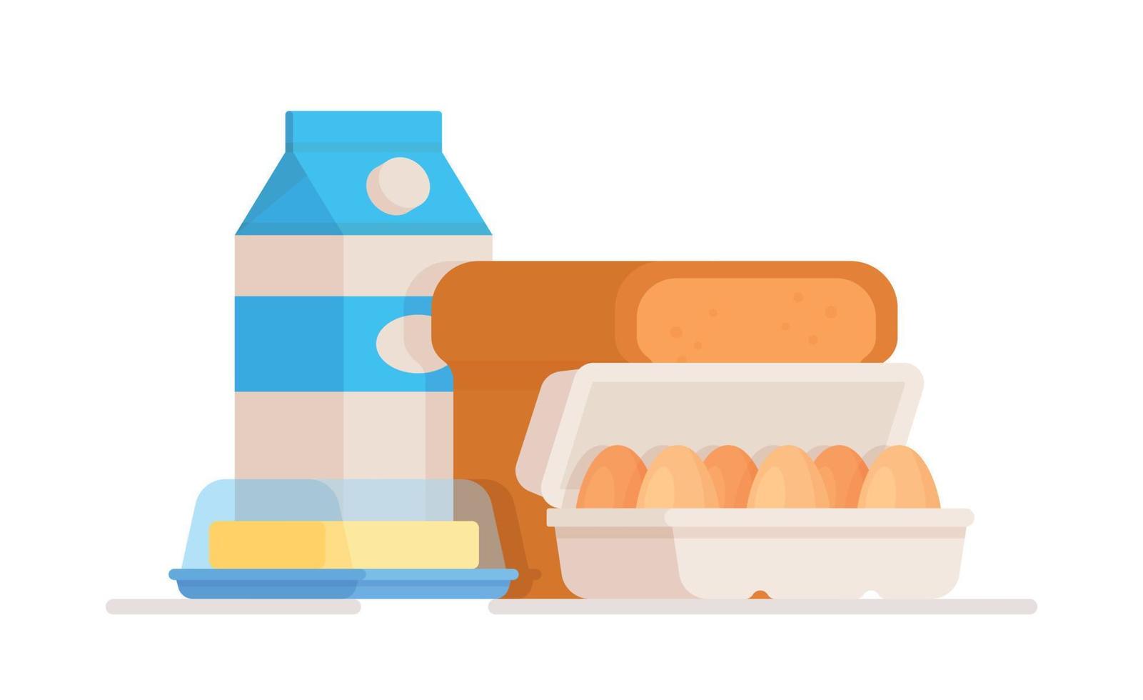 vectorillustratie van een geïsoleerde tekening van zuivelproducten. melk verpakking. doos eieren. vector