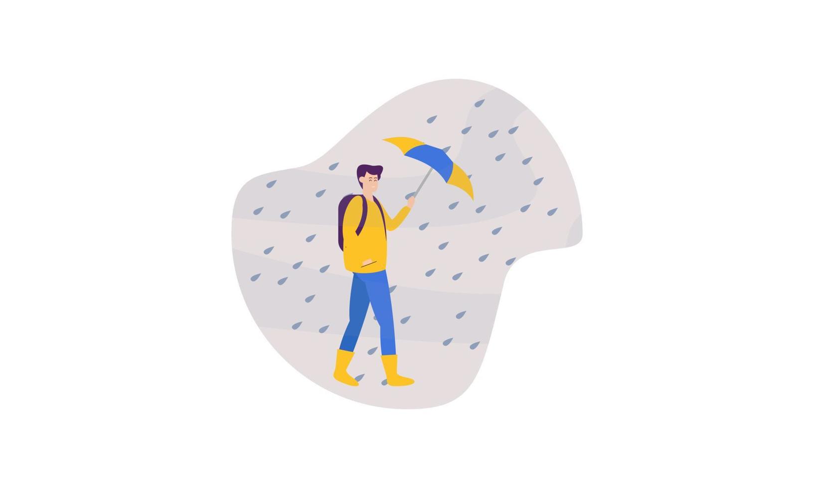 mensen lopen met paraplu's weer met regenachtige landschappen illustratie vector