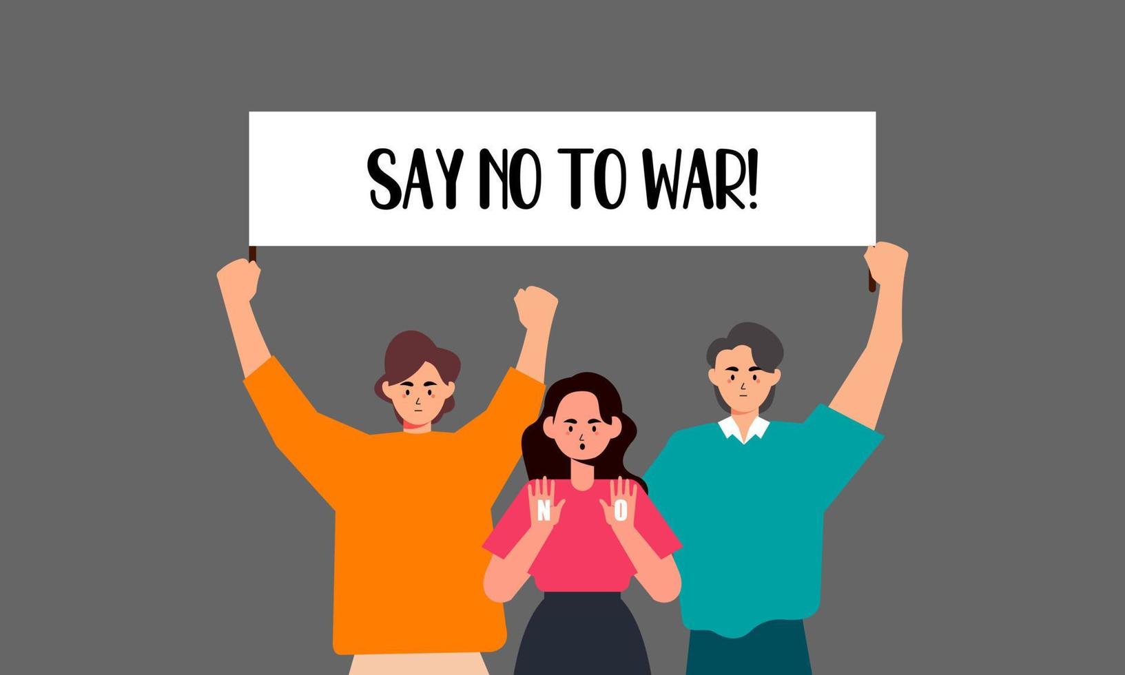 mensen zijn tegen oorlog. zeg nee tegen oorlog. vrede aan de wereld illustratie vector