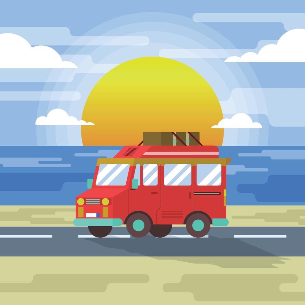 familie vakantie road trip camper achtergrond ontwerp vector