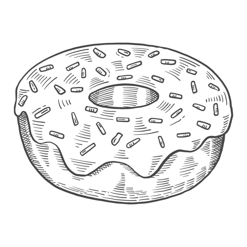 Donuts of donut fastfood enkele geïsoleerde hand getrokken schets met kaderstijl vector