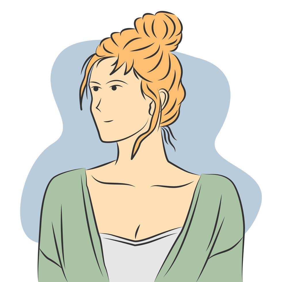 vrouwelijk personage met blond haar vastgebonden in platte tekenfilmstijl vector