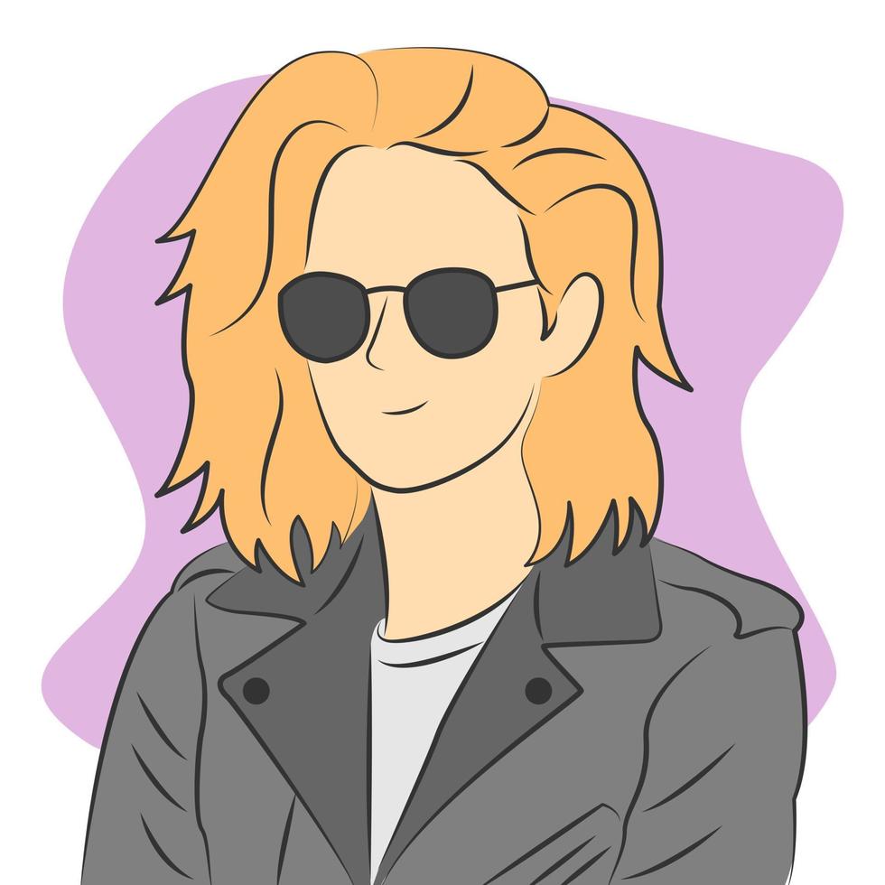 blond vrouwelijk personage met een zonnebril in platte tekenfilmstijl vector