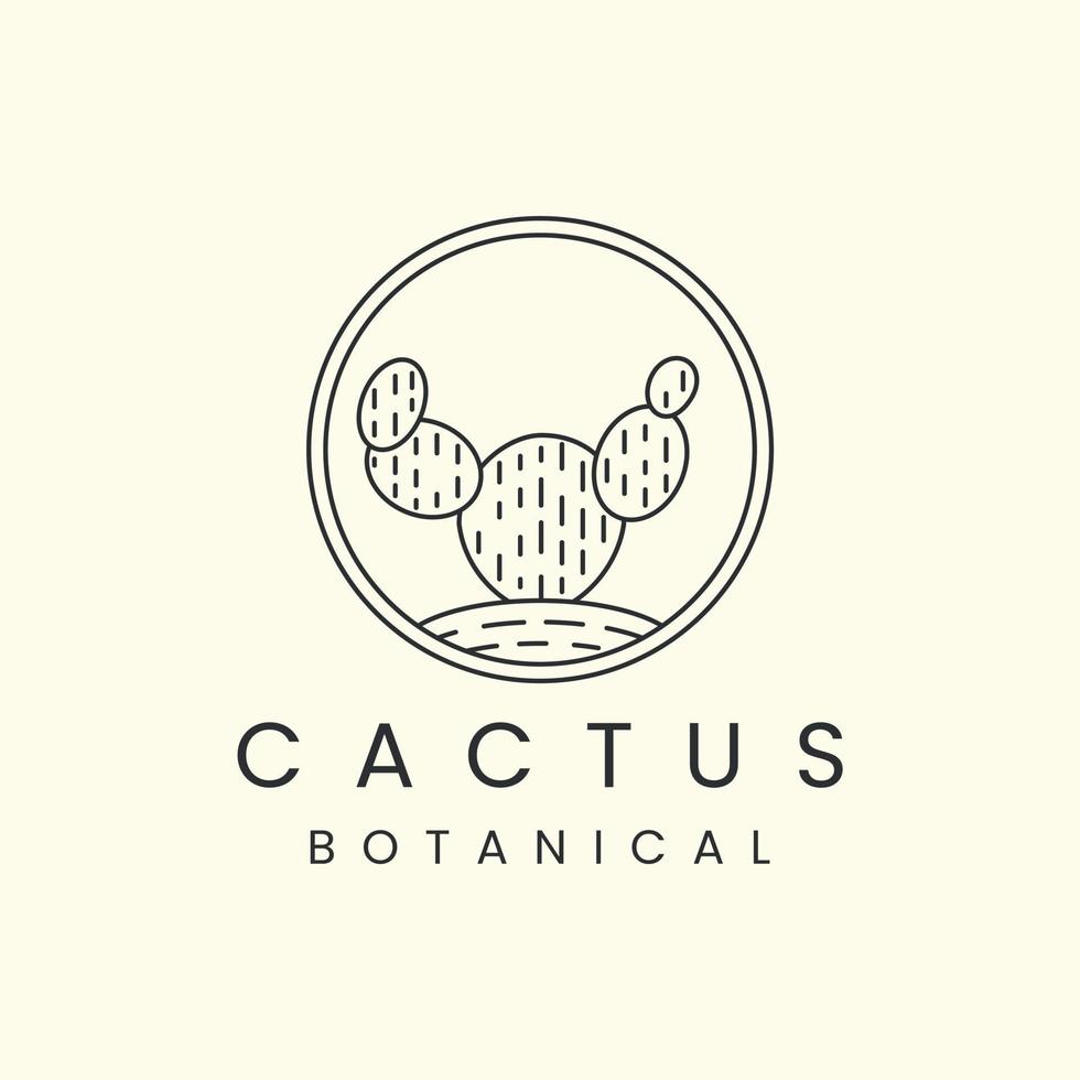 cactus met badge en lijn kunst stijl logo pictogram sjabloon design.botanical,tree,plants, vector illustration