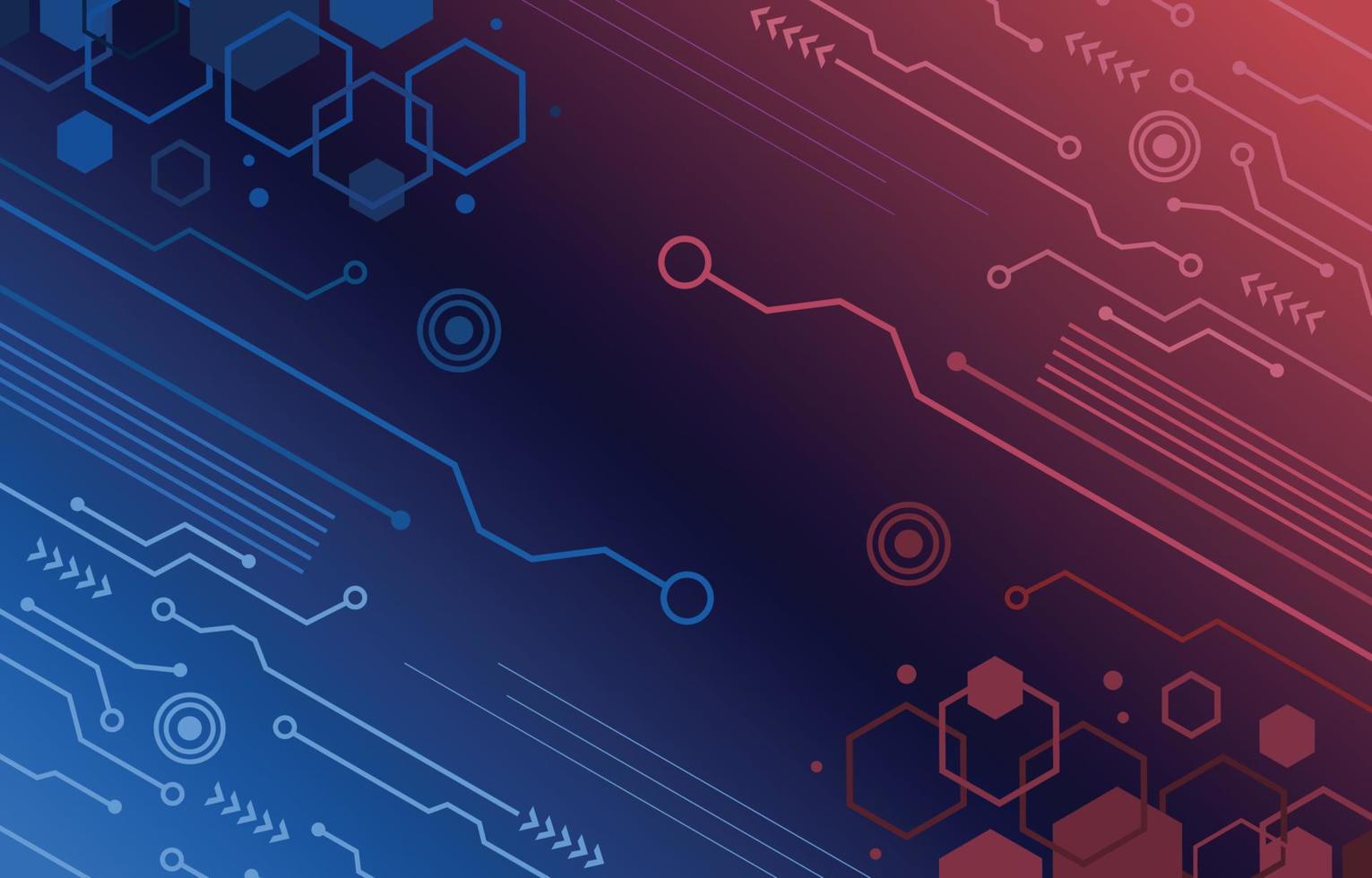 diagonale circuittechnologie met blauwzwarte en rode gradiëntachtergrond vector