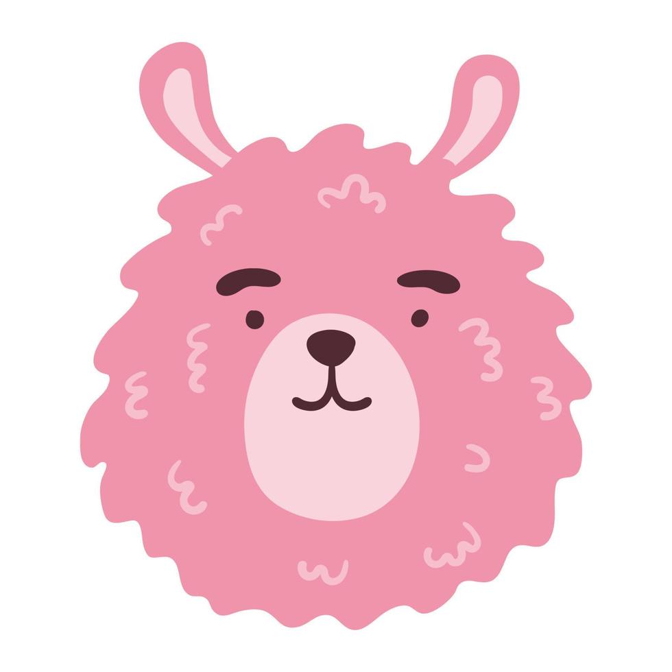 lama grappig dierlijk gezicht, hoofd. geïsoleerde snuit. vectorillustratie om af te drukken op kinderkleding, wenskaarten, kinderdagverblijf, stickers, briefpapier, kamerinrichting vector