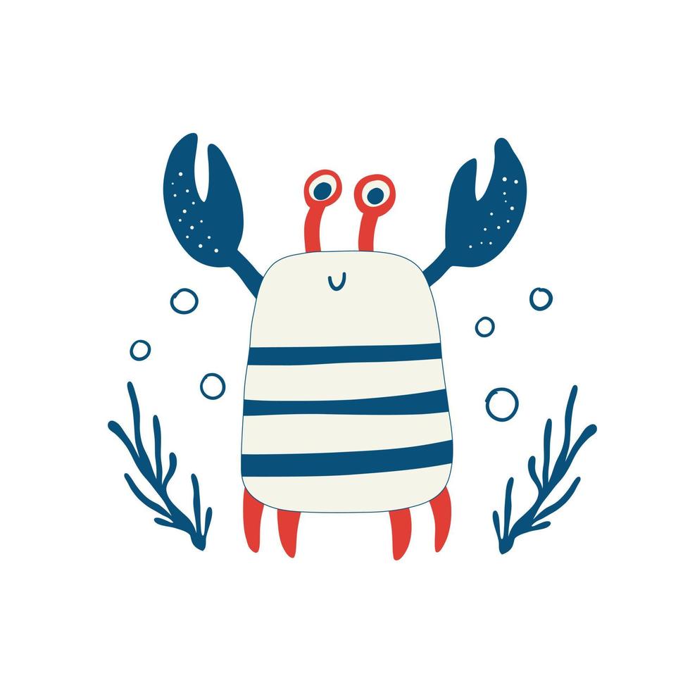 schattige rode krab met grappige ogen en klauwen. kinderachtig gekleurde vectorillustratie van grappige lachende kreeft. ontwerp voor wenskaart en uitnodiging, flyers, posters, banner. vector