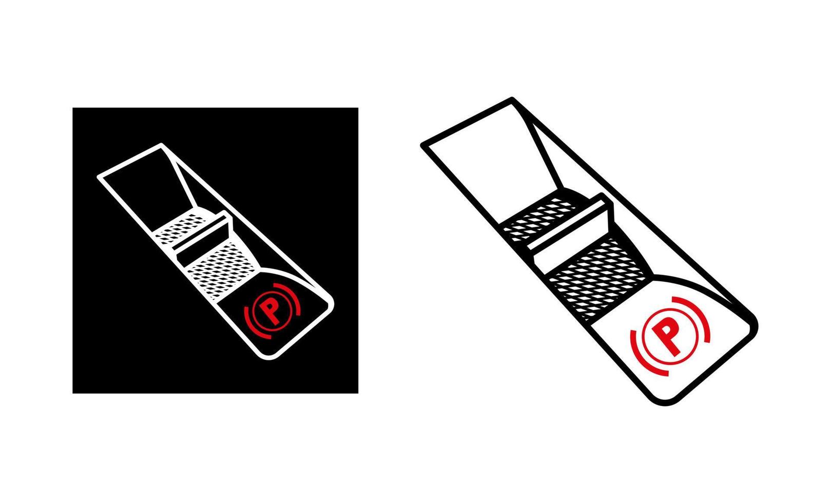 auto auto parkeren knoppictogram. auto-auto handrem icoon. silhouet en lineair origineel logo. eenvoudig overzicht stijlpictogram teken. vectorillustratie geïsoleerd op een witte achtergrond. eps 10 vector