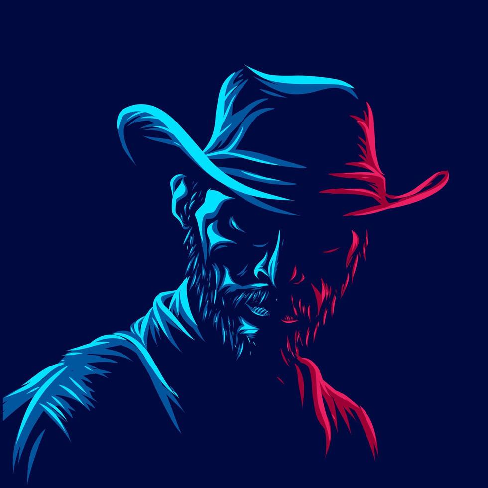 Amerikaanse bandiet cowboy logo lijn popart potrait kleurrijk ontwerp met donkere achtergrond. abstracte vectorillustratie. vector