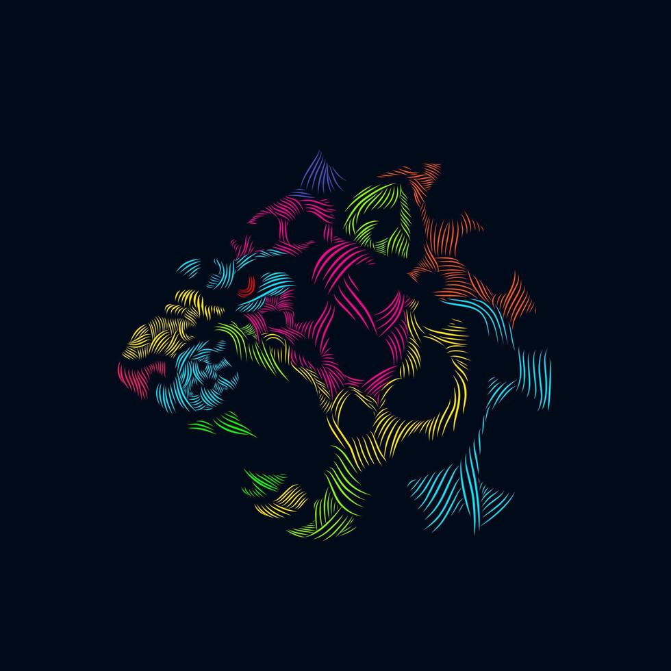 de cheetah lijn popart potrait logo kleurrijk ontwerp met donkere achtergrond vector