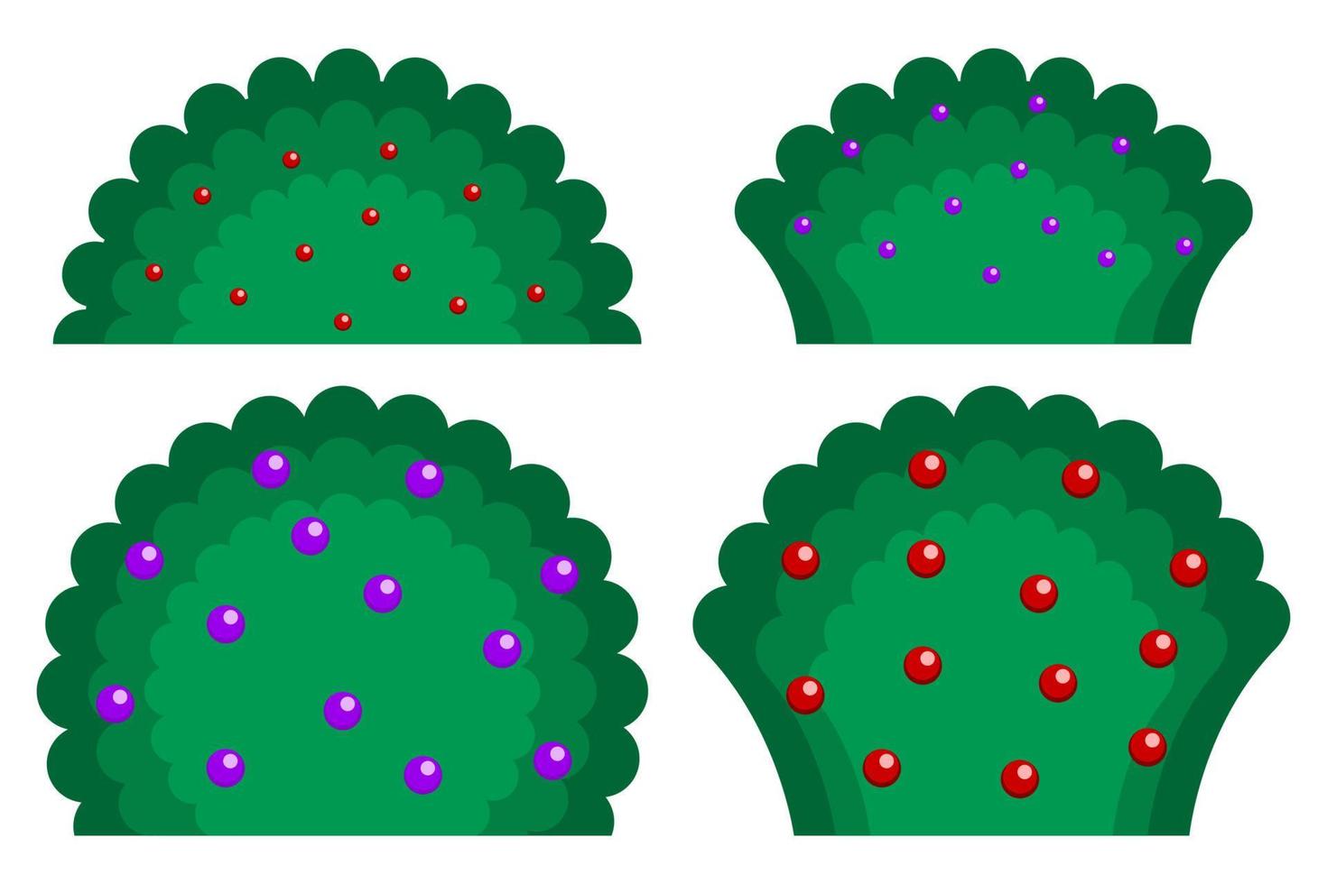 set groene struik met bessen geïsoleerde witte achtergrond vector