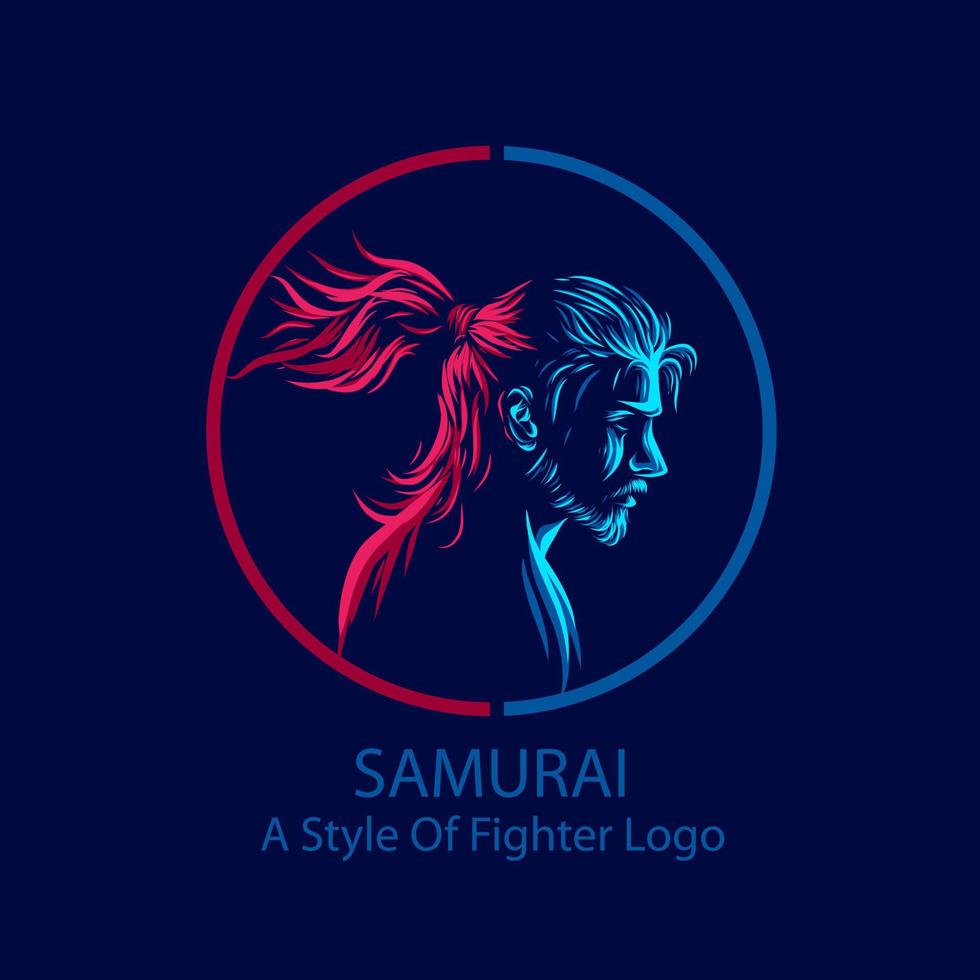 samurai man kapsel lijn popart portret kleurrijke logo ontwerp met donkere achtergrond. abstracte vectorillustratie. vector