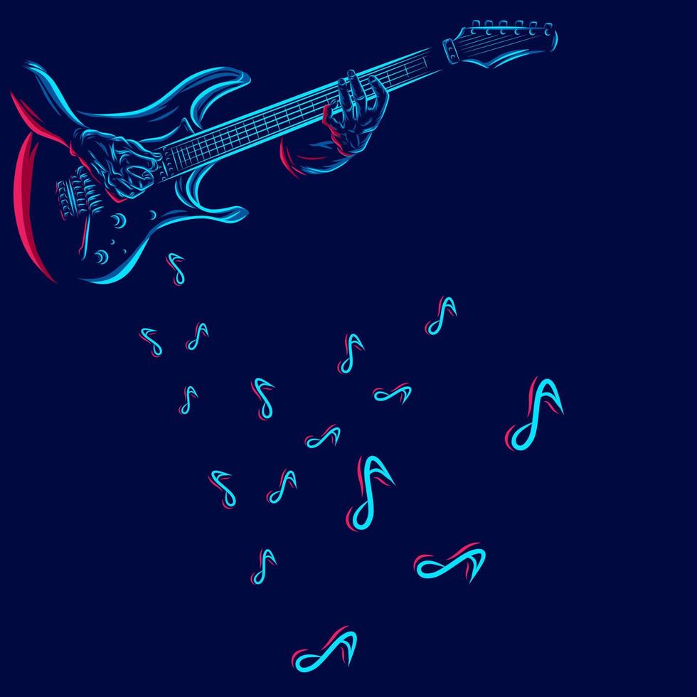 gitaar spelen lijn kleurrijke vector ontwerp illustratie met donkere achtergrond.