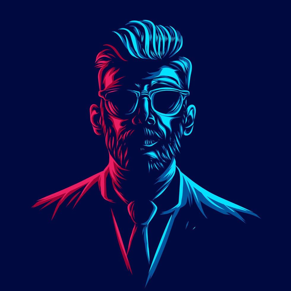 undercut pompadour man logo lijn popart potrait kleurrijk ontwerp met donkere achtergrond. abstracte vectorillustratie. vector