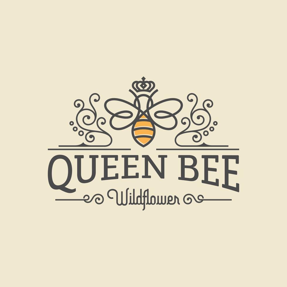 bijenkoningin luxe logo. bijen honing grafisch ontwerp sjabloon vectorillustratie vector