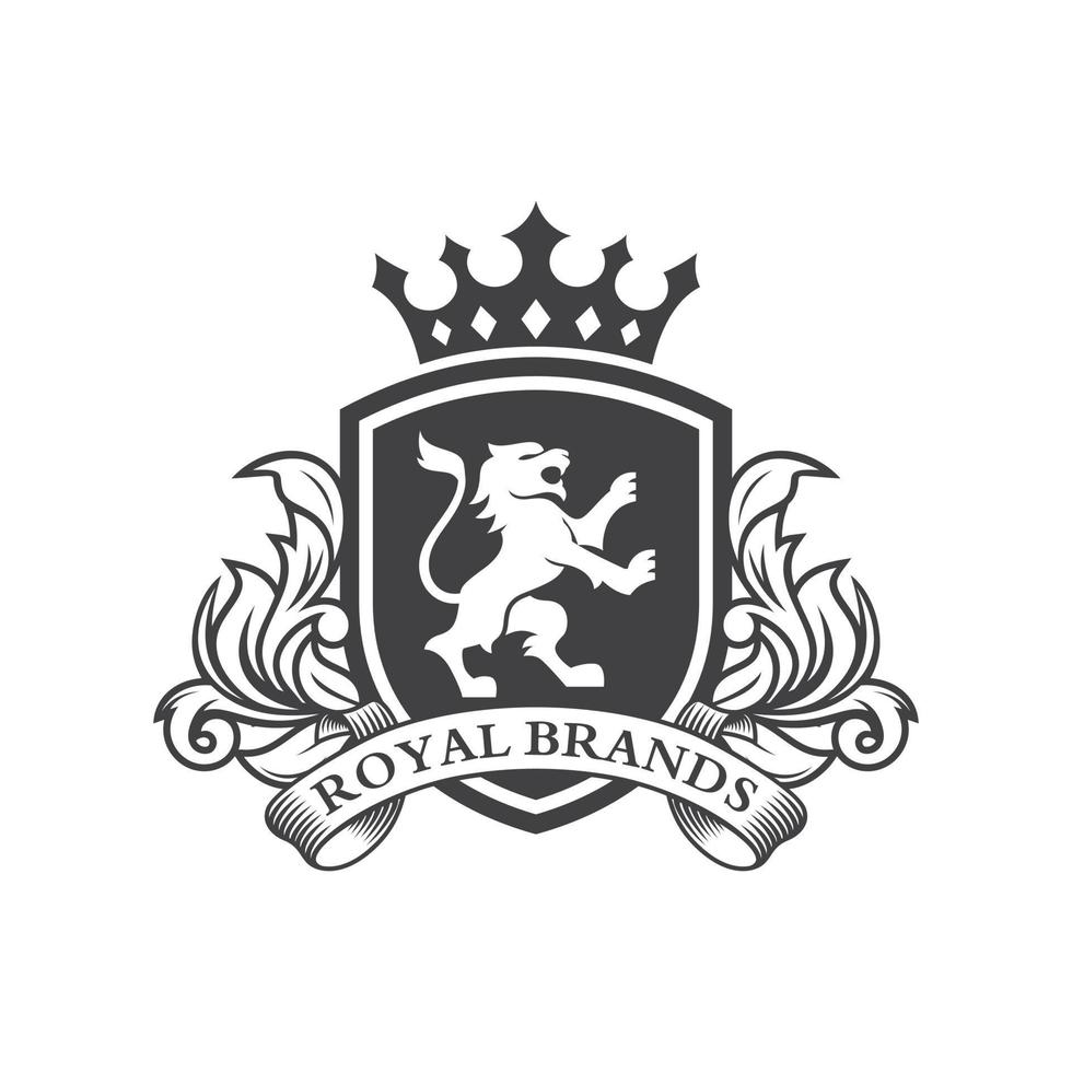 leeuw heraldiek embleem moderne lijnstijl met een schild en kroon - vectorillustratie vector