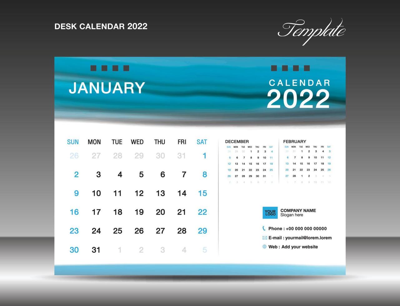 bureaukalender 2022 sjabloon vector, januari 2022 jaar vector