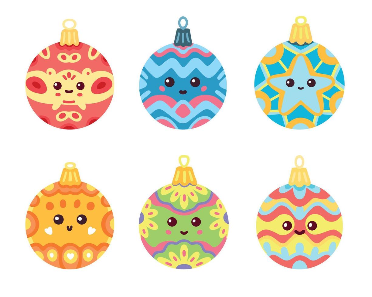 set van grappige schattige decoratieve kerstballen. vector set decoratieve kerstballen