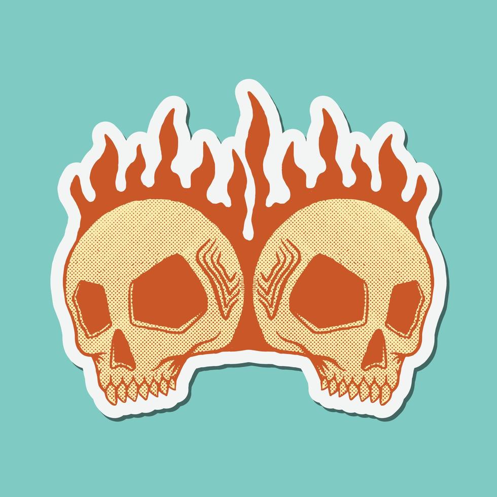 handgetekende brandende tweelingschedel doodle illustratie voor tattoo stickers poster enz vector