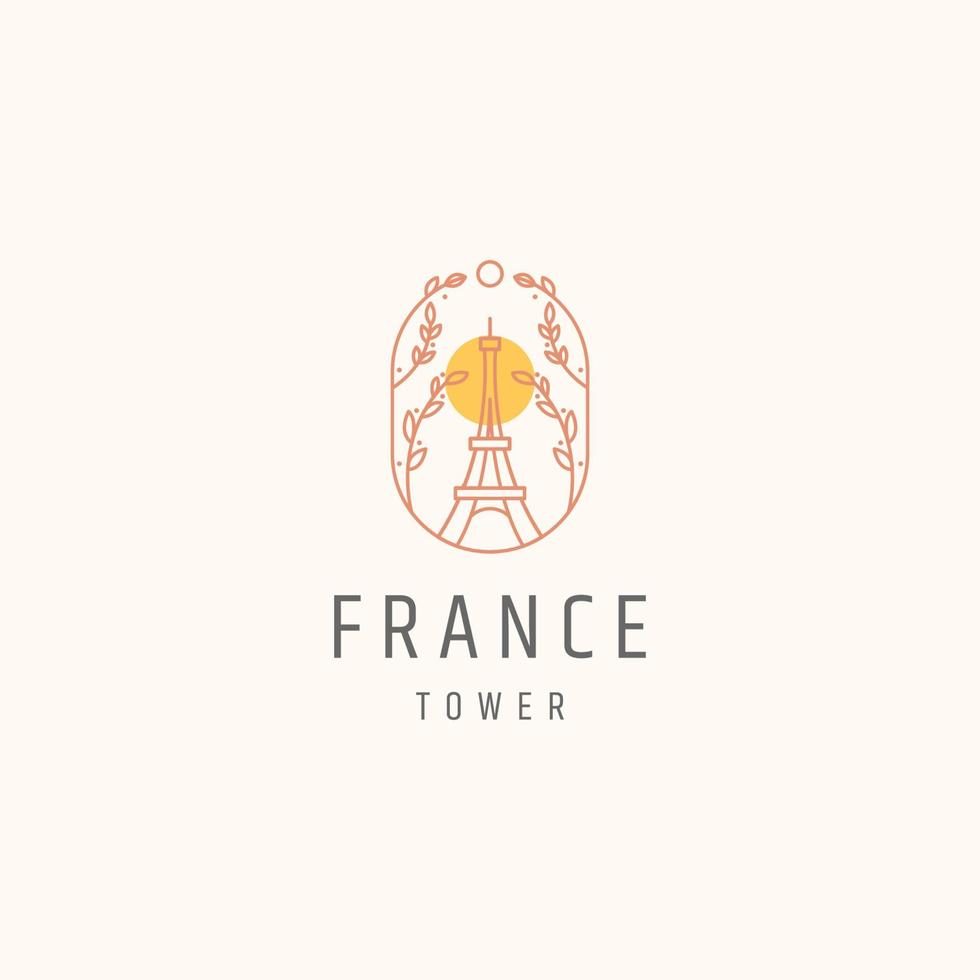 Eiffeltoren Parijs Frankrijk mijlpaal met bloei bloem lijn stijl logo pictogram ontwerp sjabloon vector