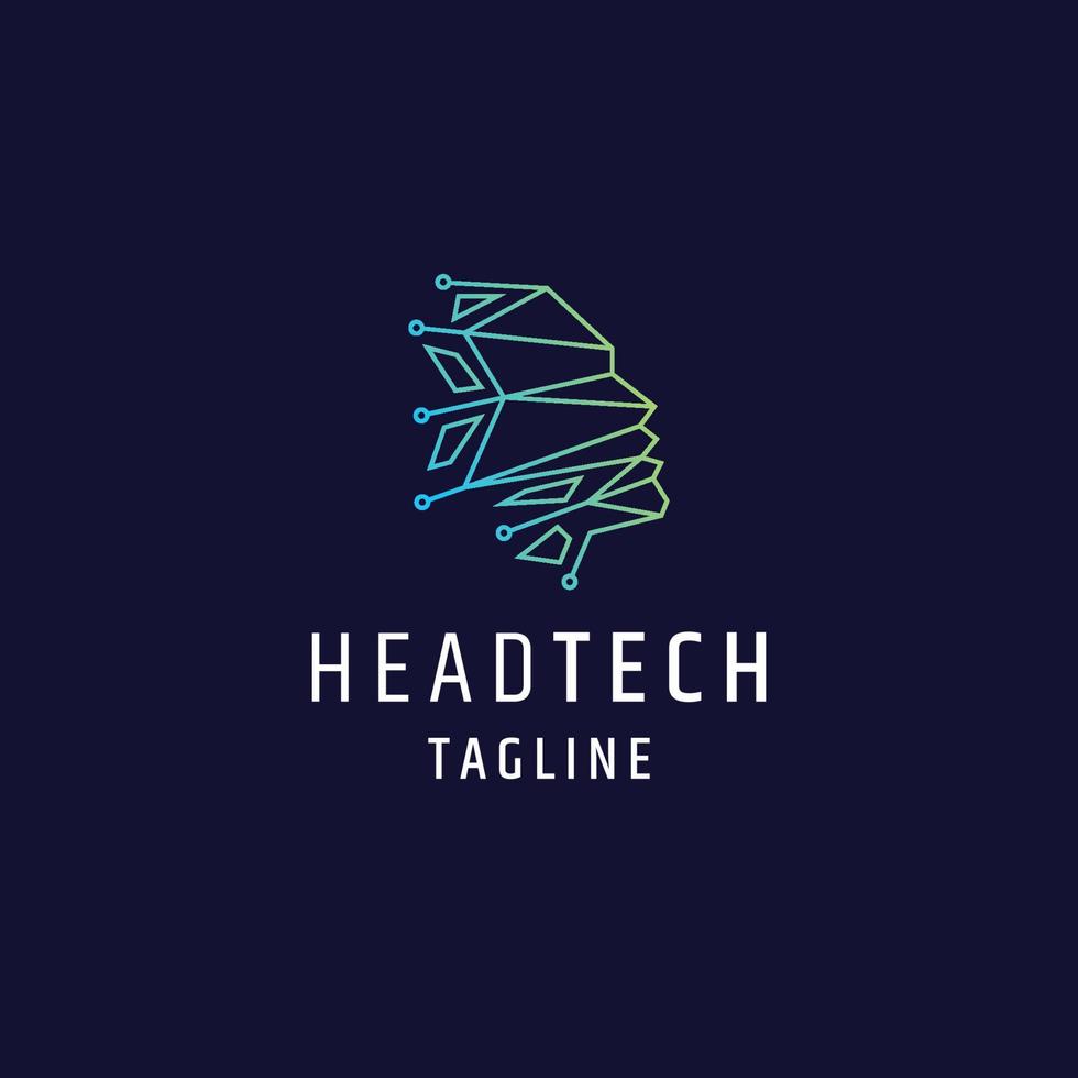 menselijk hoofd tech veelhoekige platte logo pictogram ontwerp vectorillustratie vector