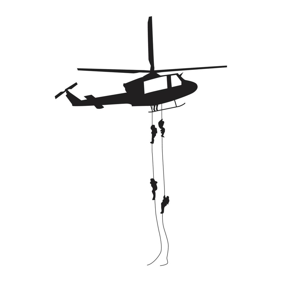 soldaat roping van helikopter silhouet vector design