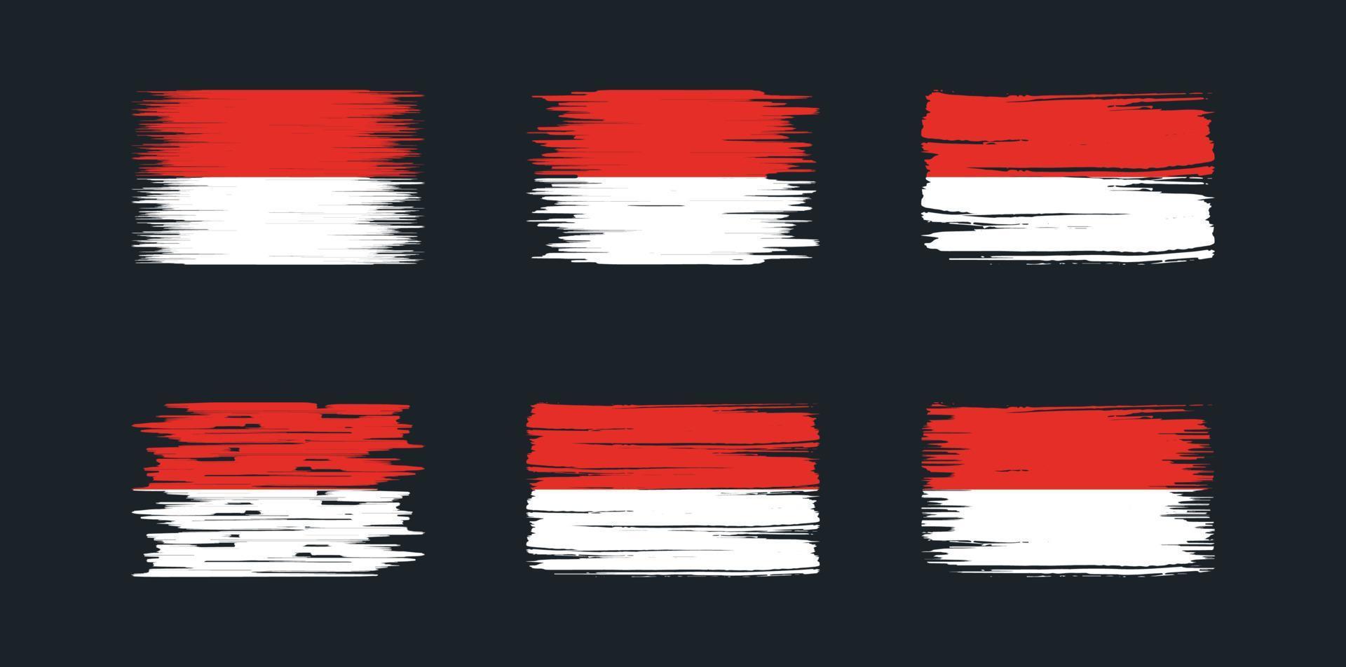 indonesië of monaco vlagborstelcollectie. nationale vlag vector