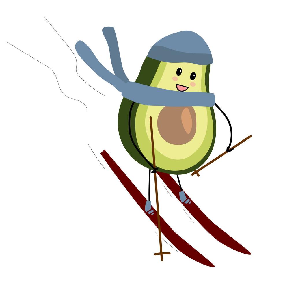 vectorillustratie winter karakter avocado man skiën. skiën. vector