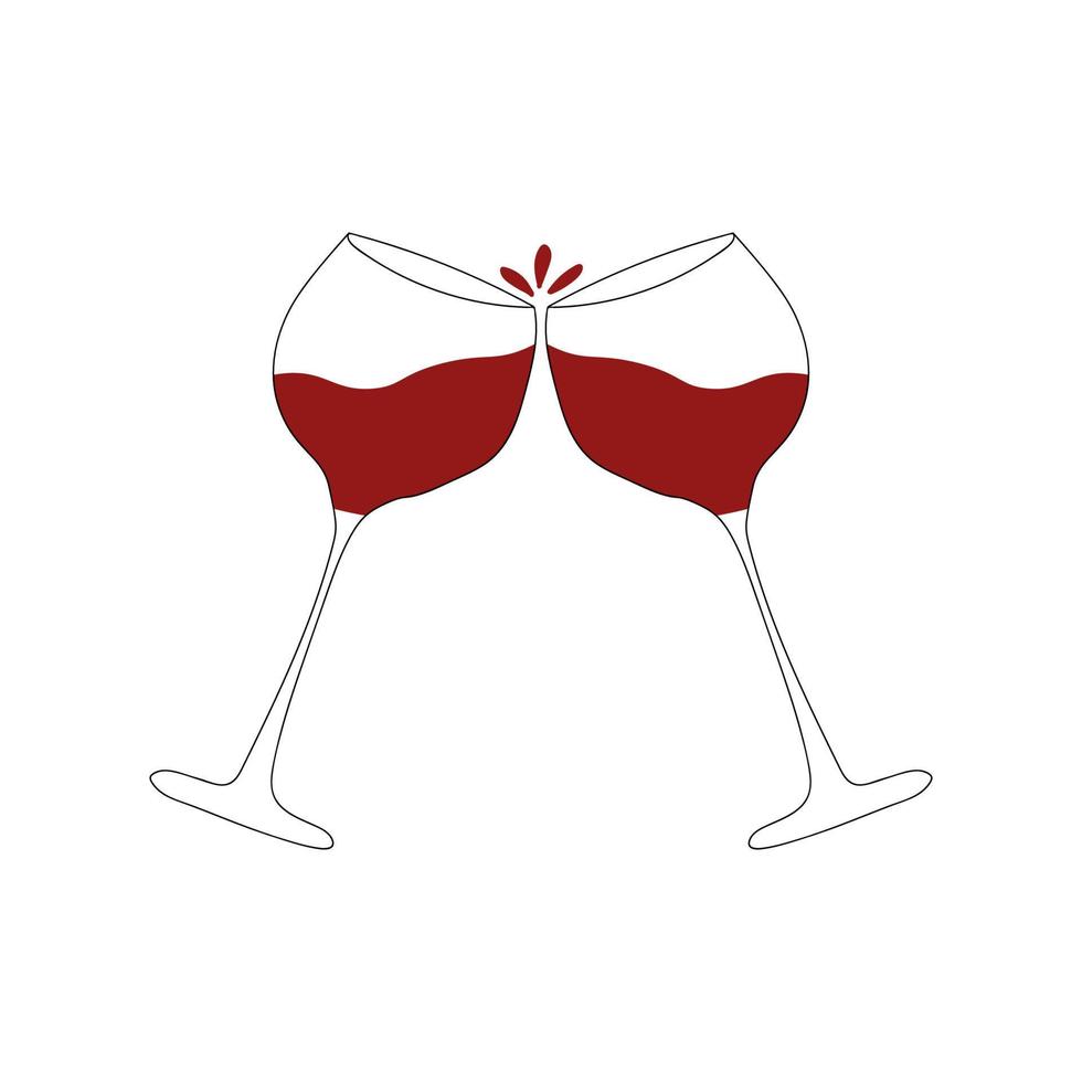 twee glazen met rode wijn. vectorkrabbelillustratie voor ontwerp, rode wijn vector