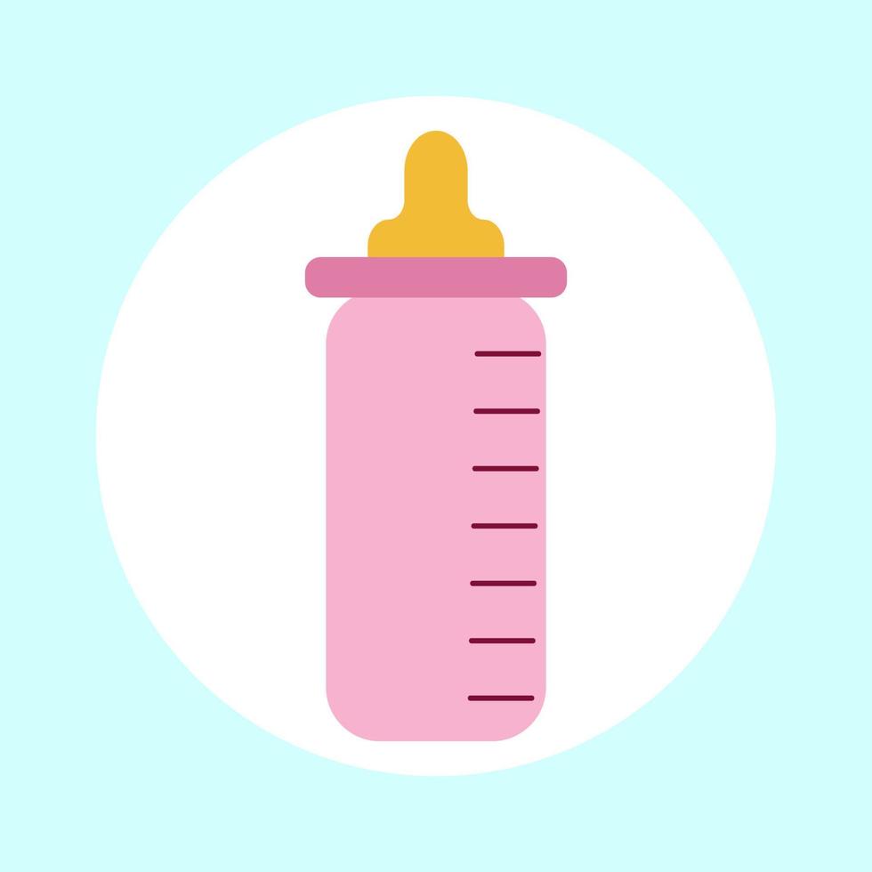 vectorillustratie van een babyfles in roze kleur voor een pasgeboren meisje. op een blauwe achtergrond vector