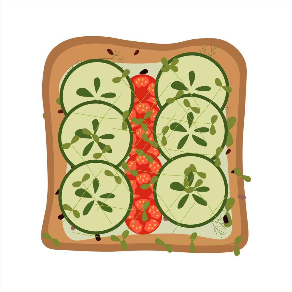 toast met komkommer en tomaten voor het ontbijt goede voeding. platte vectorillustratie vector