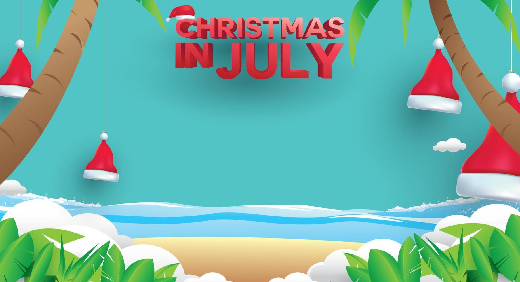 Kerstmis in juni, juli, augustus, voor poster, marketing, reclame, zomerverkoop, wenskaart. kerstman in de zomer met kopieerruimte voor tekst vector