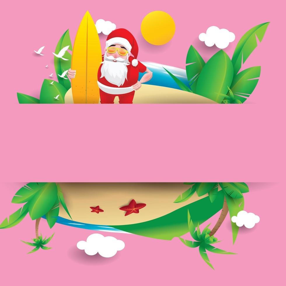 Kerstmis in juni, juli, augustus, voor poster, marketing, reclame, zomerverkoop, wenskaart. kerstman in de zomer met kopieerruimte voor tekst vector