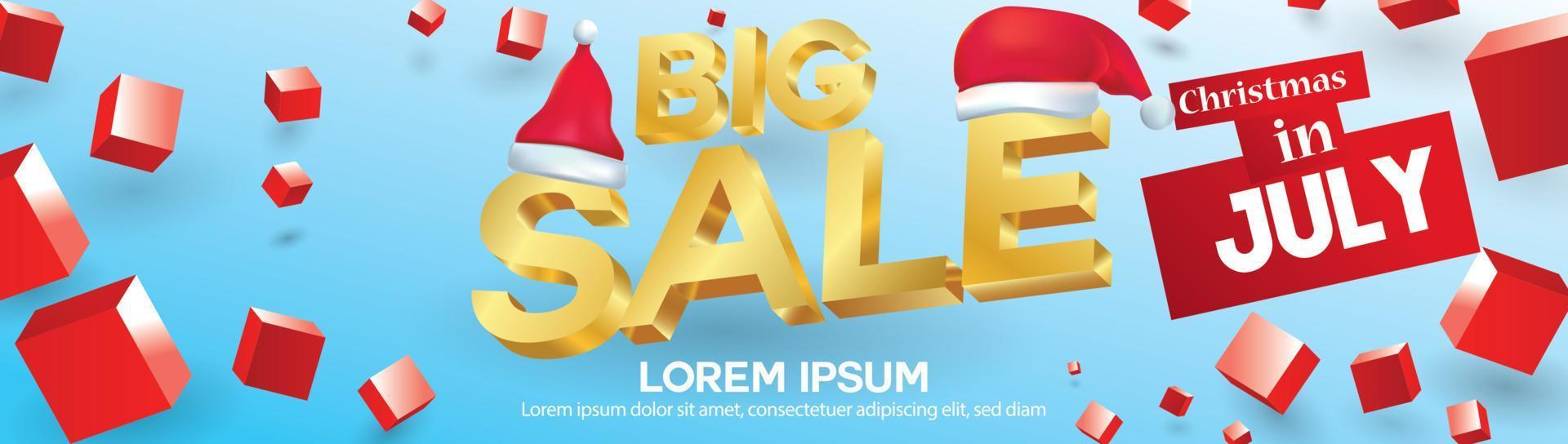 Kerstmis in juni, juli, augustus, voor poster, marketing, reclame, zomerverkoop, banner in de zomer met kortingsaanbieding voor kopieerruimte vector