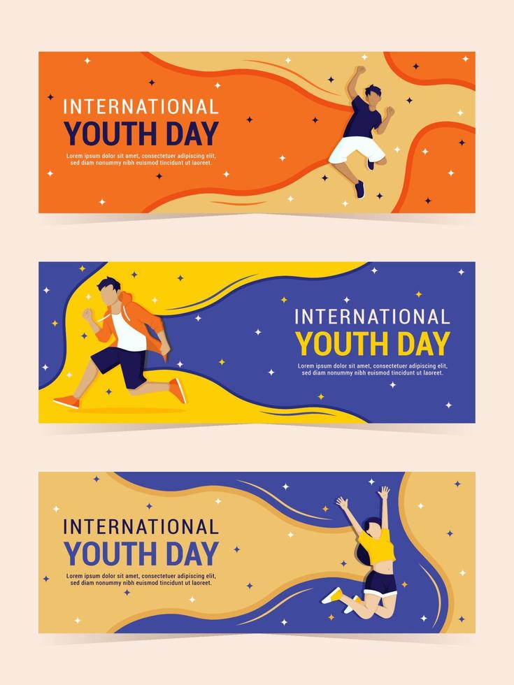 internationale jeugddag banner set vector