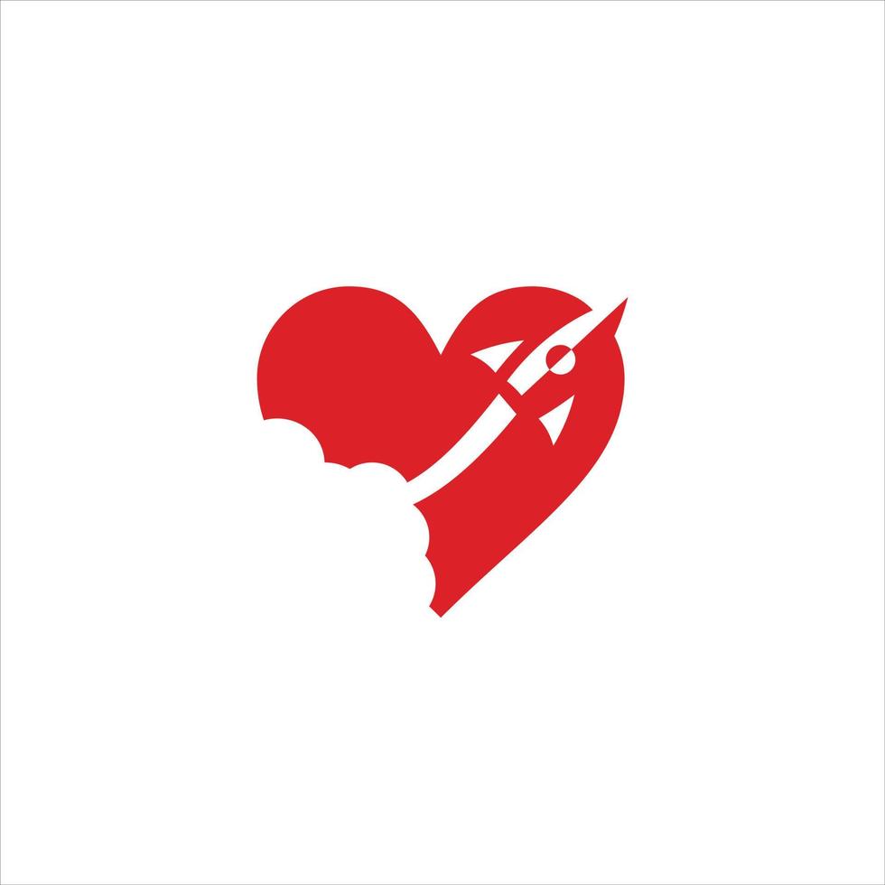 raketlancering met rood hart logo vector. negatieve ruimte logo vector. vector
