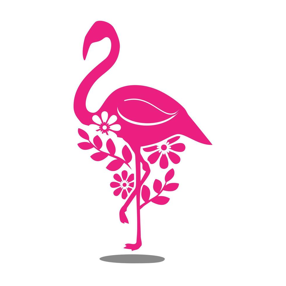 roze flamingo met bloemenelementen vector