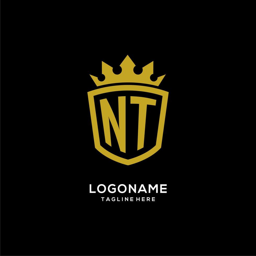 eerste nt-logo schild kroonstijl, luxe elegant monogram logo-ontwerp vector