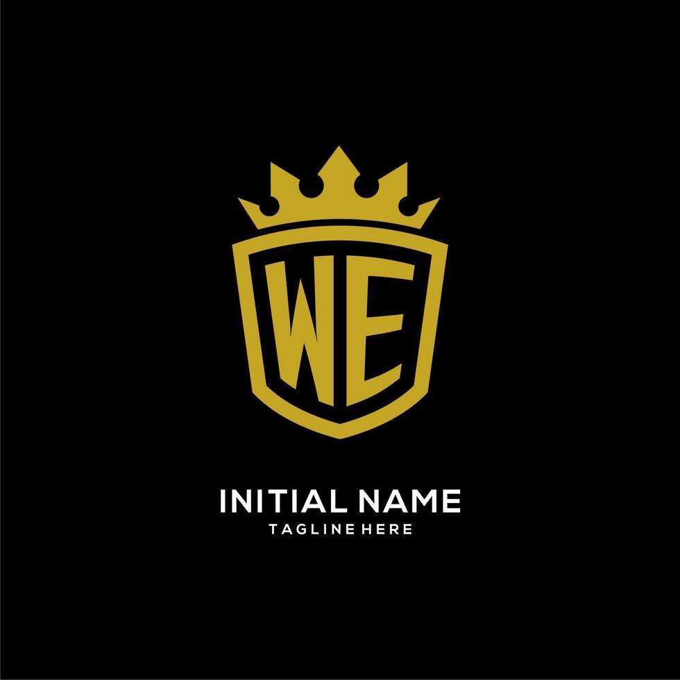 initiaal we logo schild kroon stijl, luxe elegant monogram logo ontwerp vector