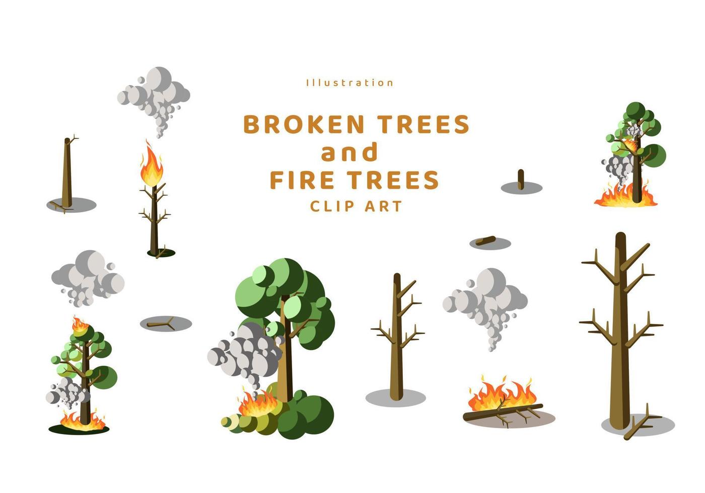 illustratie gebroken bomen en vuurbomen vector