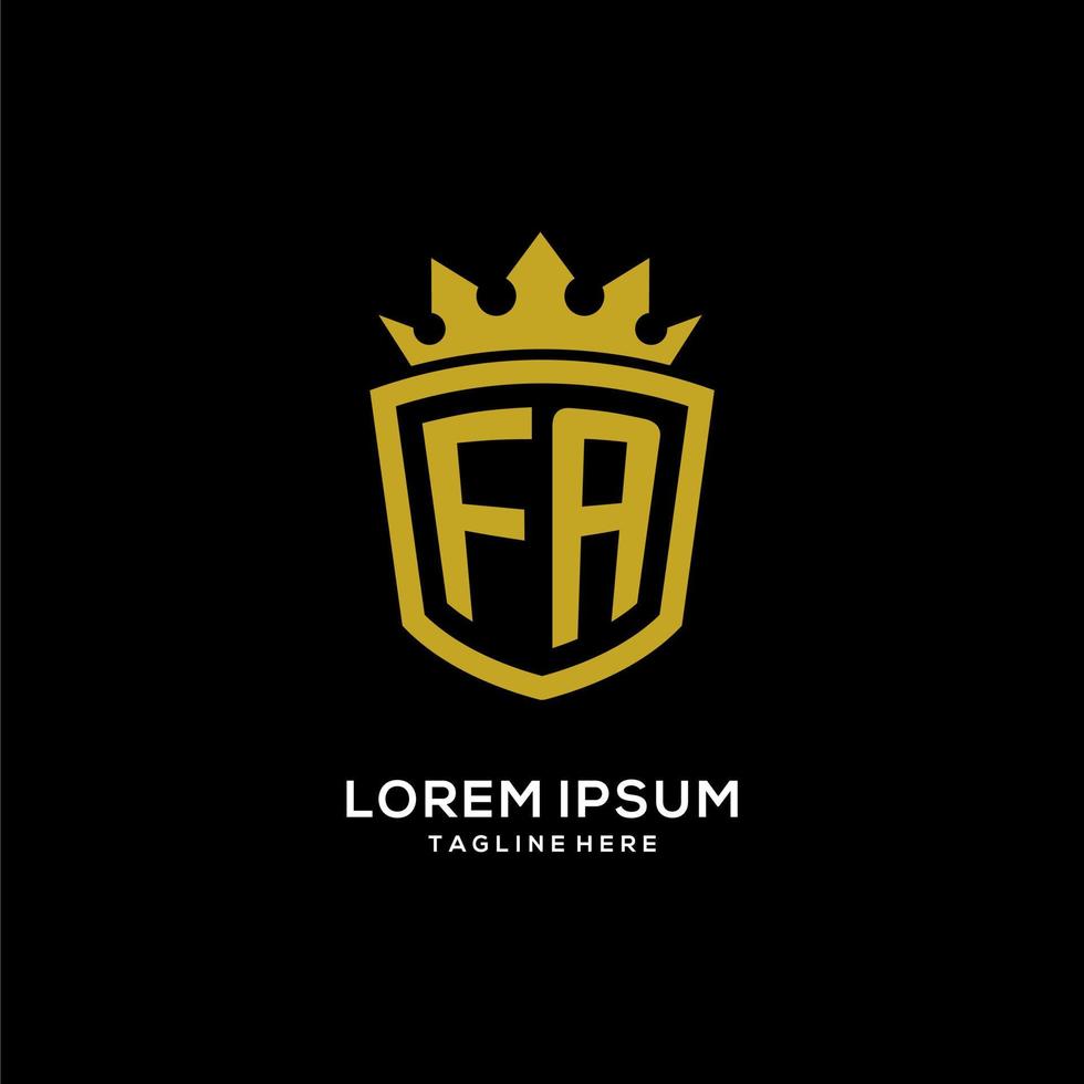 eerste fa-logo schild kroonstijl, luxe elegant monogram logo-ontwerp vector