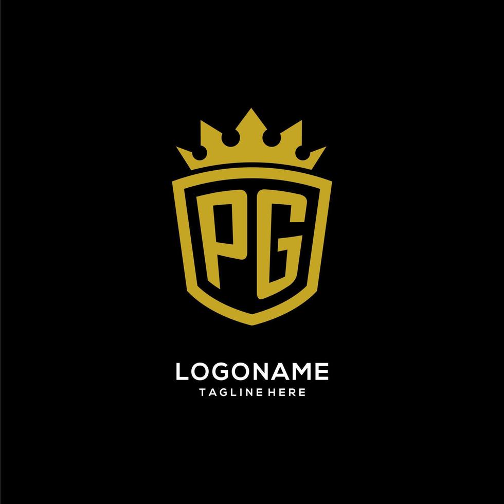 eerste pg logo schild kroon stijl, luxe elegant monogram logo ontwerp vector