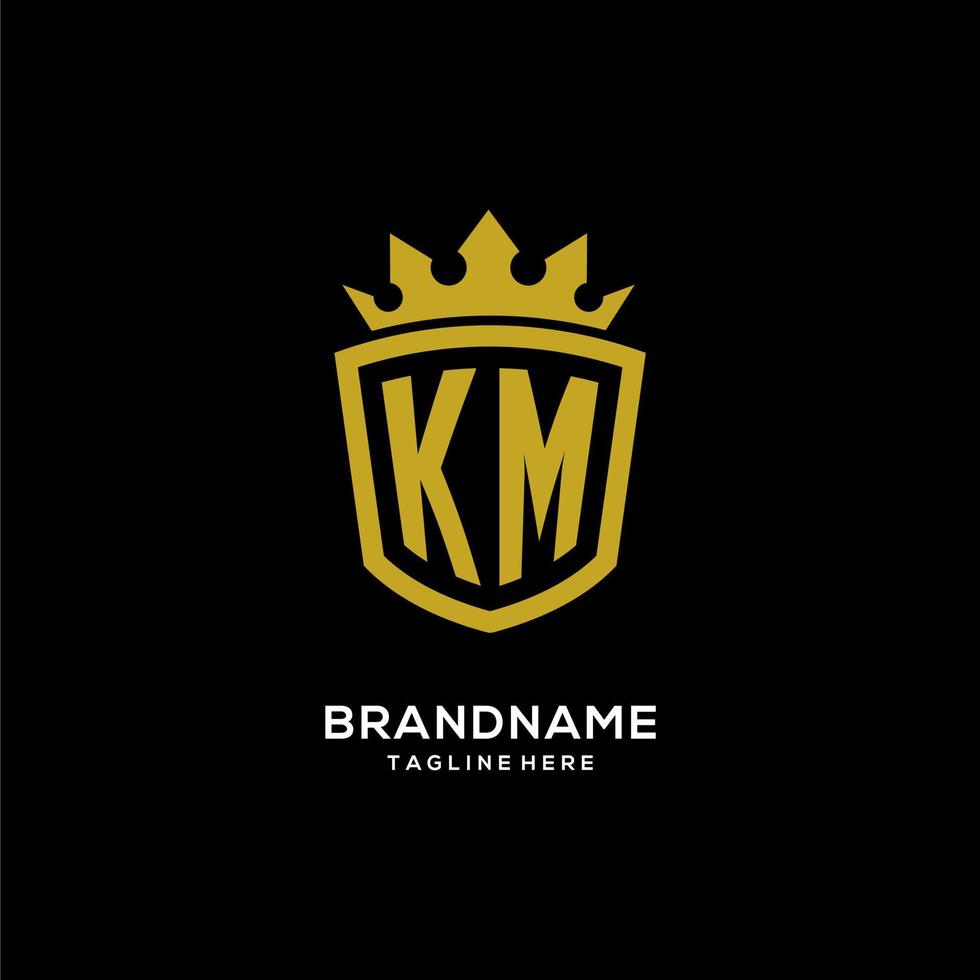 eerste km-logo schildkroonstijl, luxe elegant monogram-logo-ontwerp vector